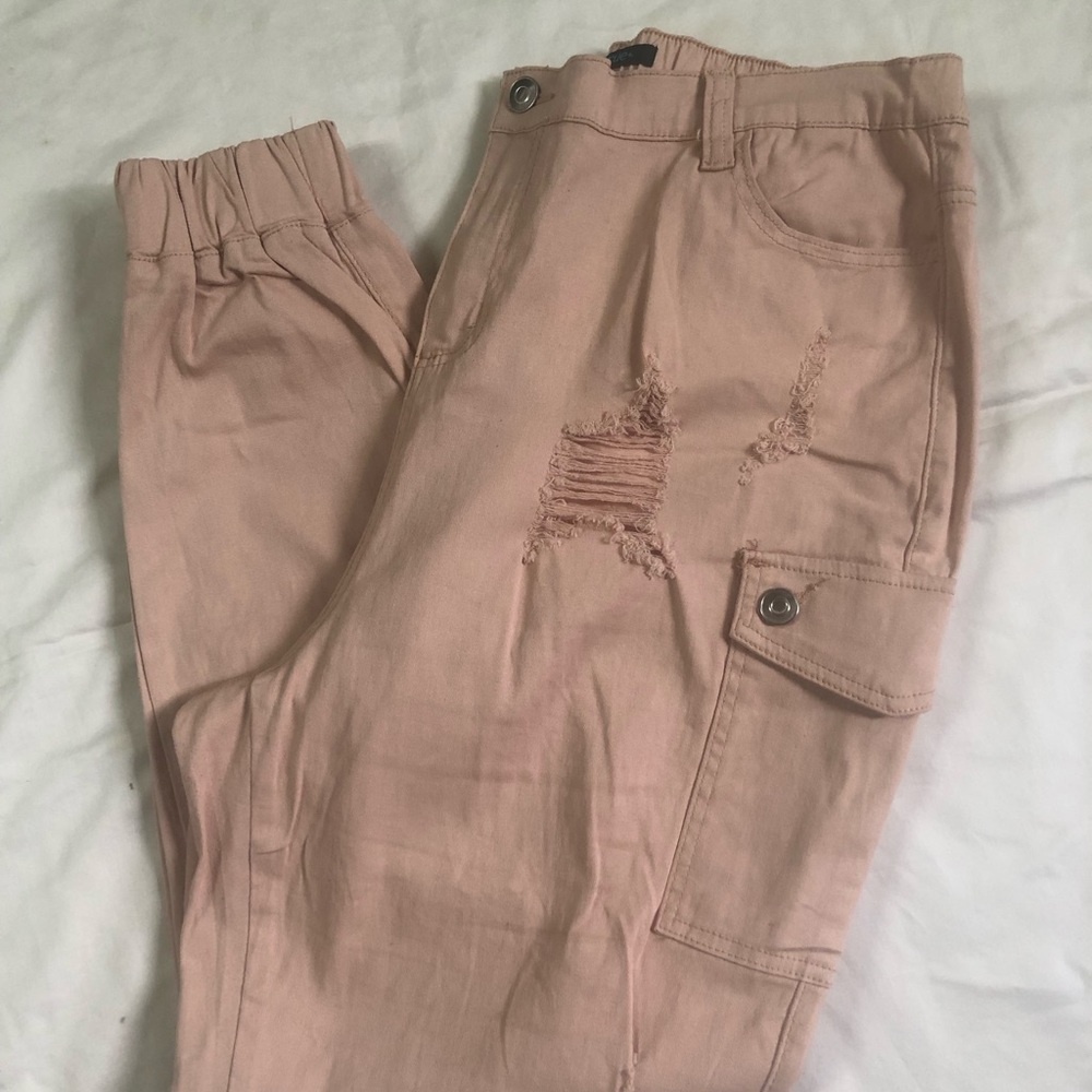 Pink Distressed Cargo Pantsc